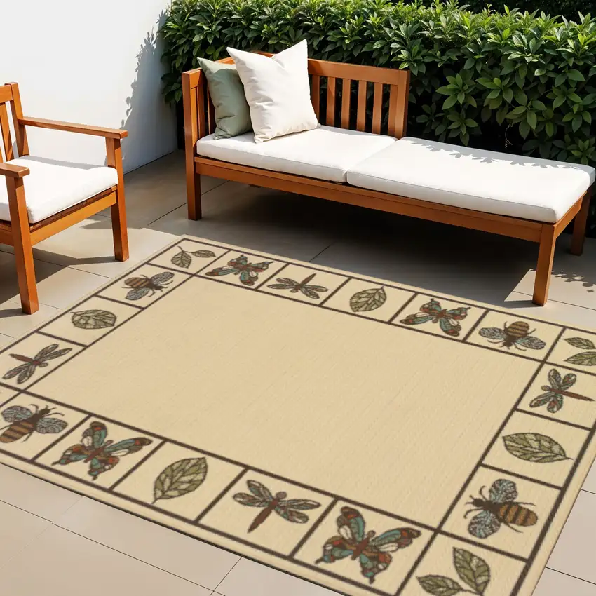 Brown and Ivory Abstract Stain Resistant Indoor Outdoor Area Rug Photo 1