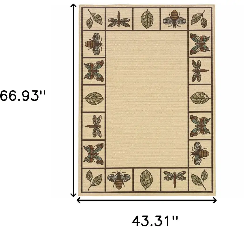 Ivory Abstract Stain Resistant Indoor Outdoor Area Rug Photo 5