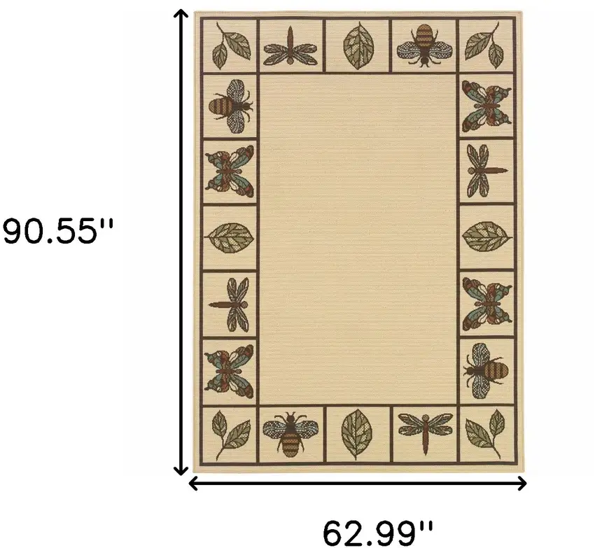 Ivory Abstract Stain Resistant Indoor Outdoor Area Rug Photo 5