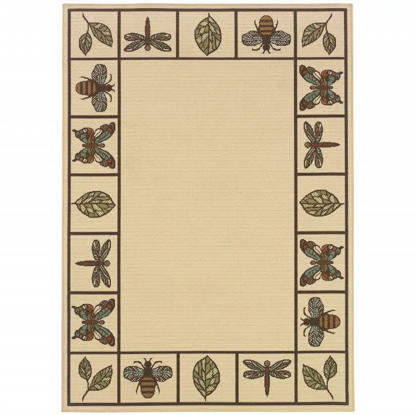 Ivory Abstract Stain Resistant Indoor Outdoor Area Rug Photo 1
