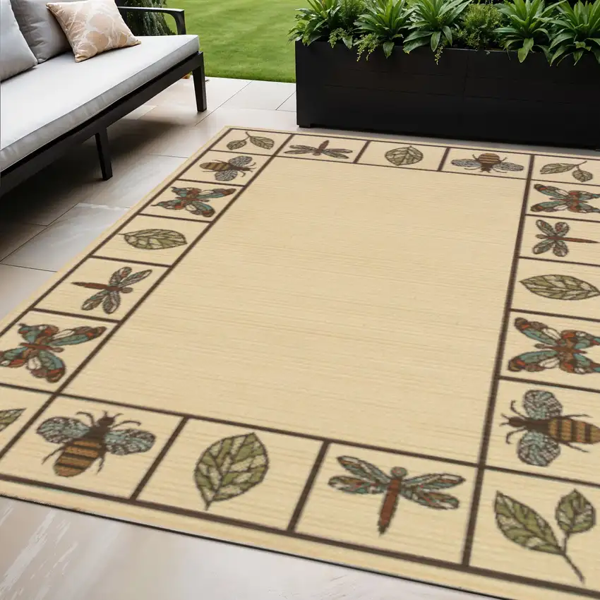 Brown and Ivory Abstract Stain Resistant Indoor Outdoor Area Rug Photo 1