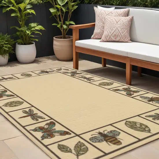 Brown and Ivory Abstract Stain Resistant Indoor Outdoor Area Rug Photo 1