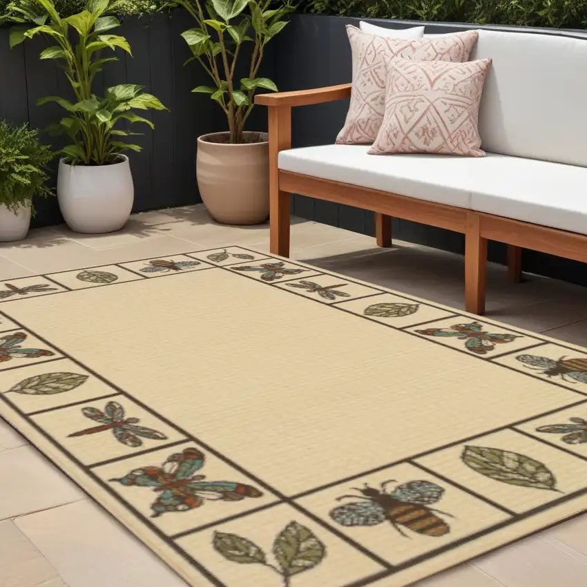 Brown and Ivory Abstract Stain Resistant Indoor Outdoor Area Rug Photo 1