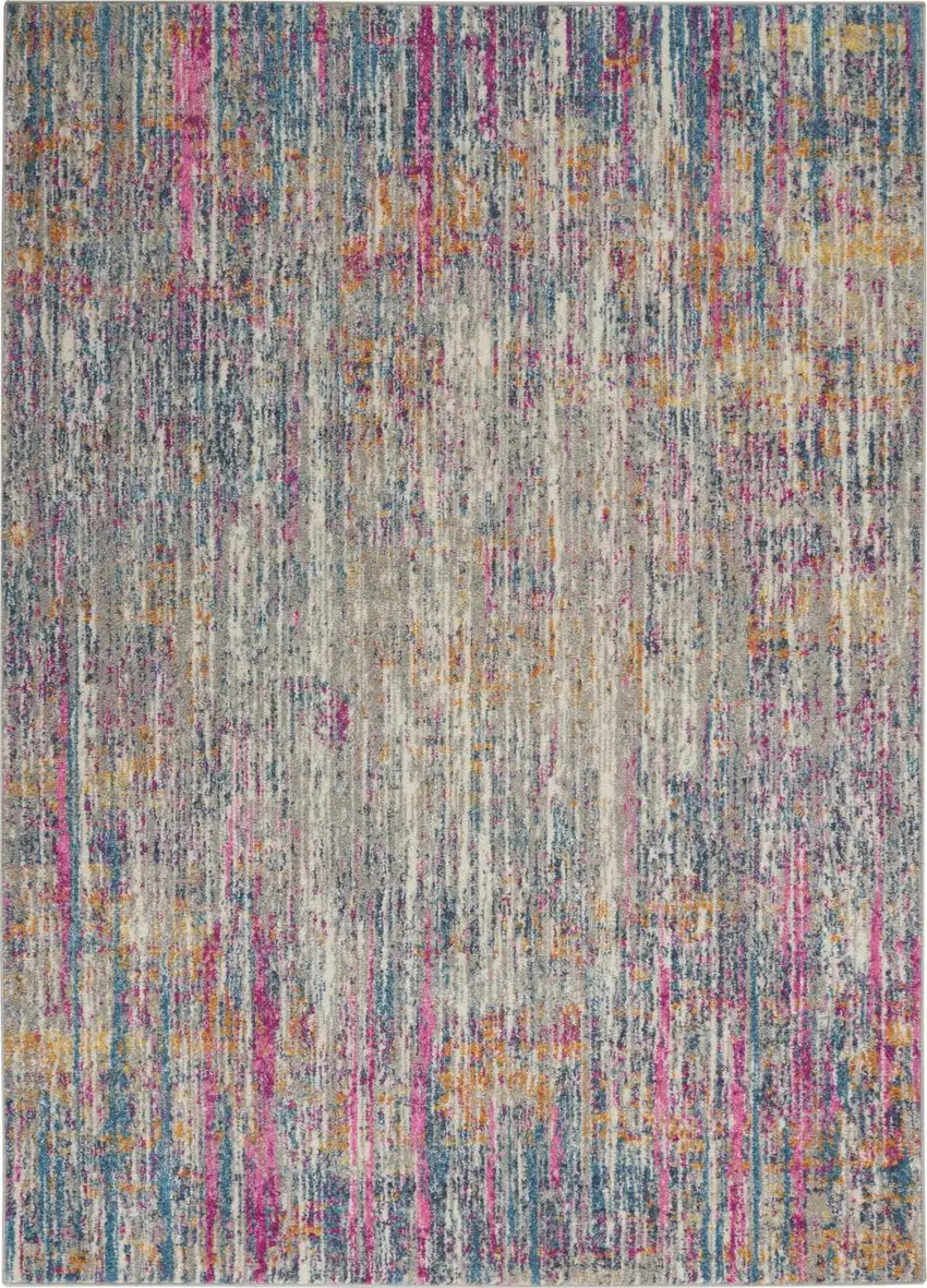 Ivory And Blue Abstract Area Rug Photo 9