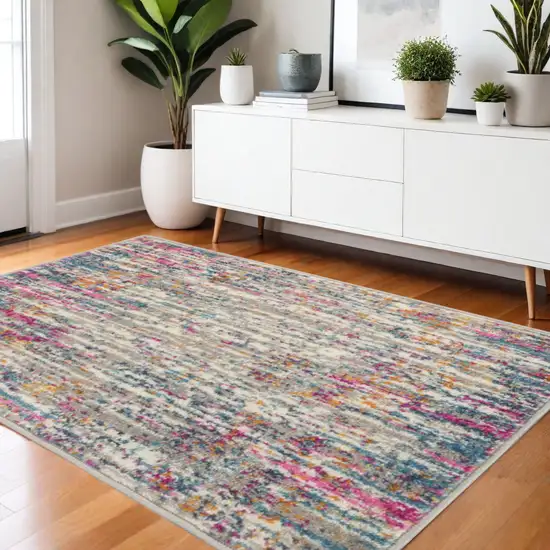 Ivory And Blue Abstract Area Rug Photo 2