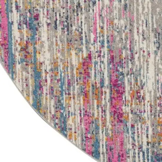 4' Ivory And Blue Abstract Round Rug Photo 3