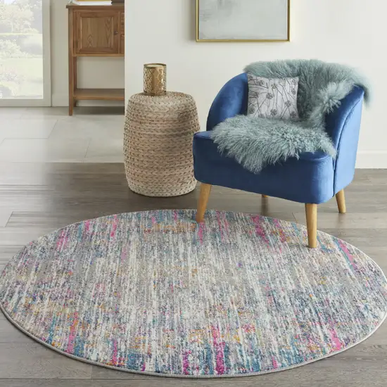 4' Ivory And Blue Abstract Round Rug Photo 5