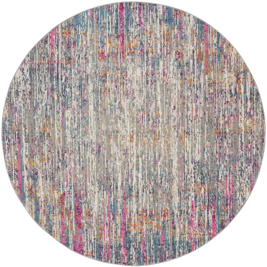 4' Ivory And Blue Abstract Round Rug Photo 4