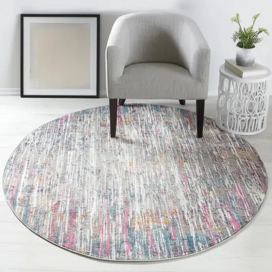 4' Ivory And Blue Abstract Round Rug Photo 2