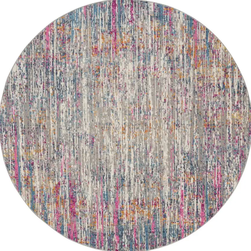 4' Ivory And Blue Abstract Round Rug Photo 1