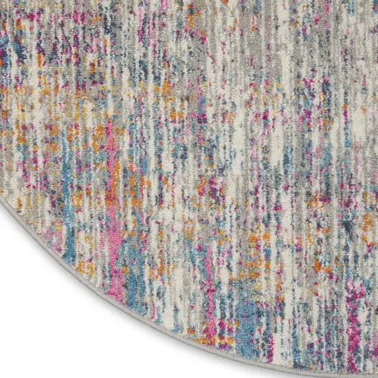 4' Ivory And Blue Abstract Round Rug Photo 9