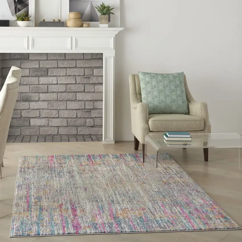 Ivory Abstract Striations Area Rug Photo 6