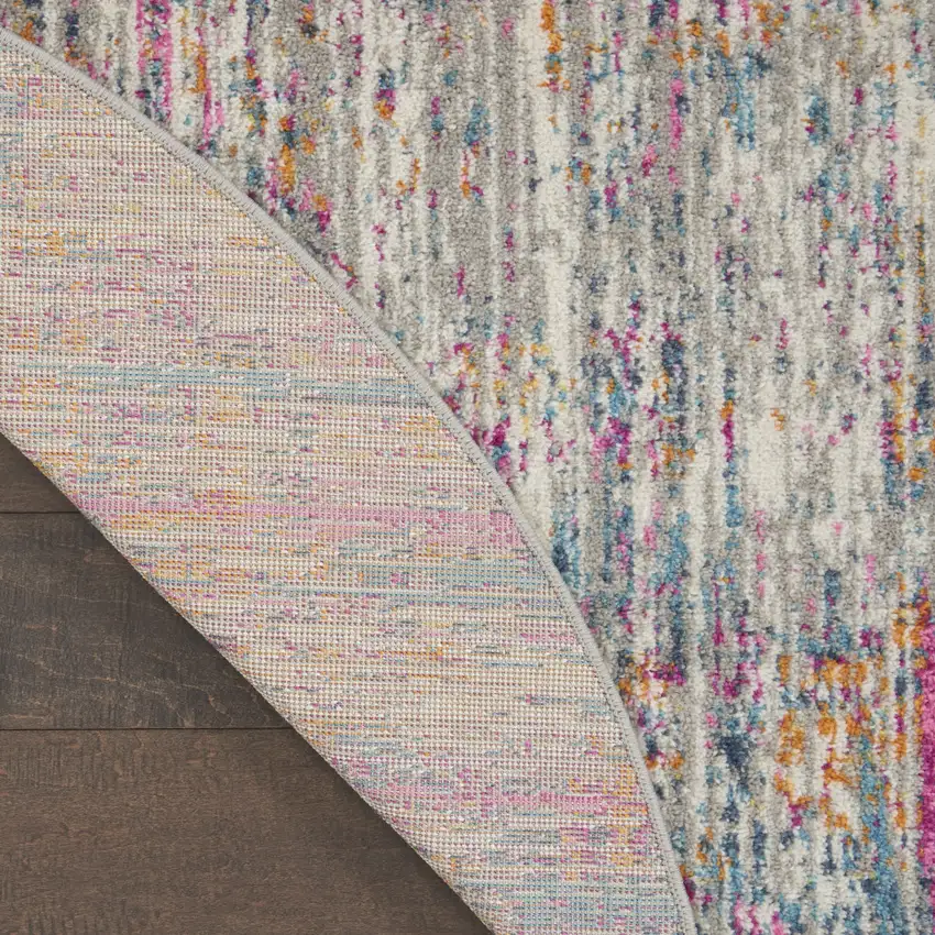5' Pink And Ivory Round Abstract Power Loom Area Rug Photo 6