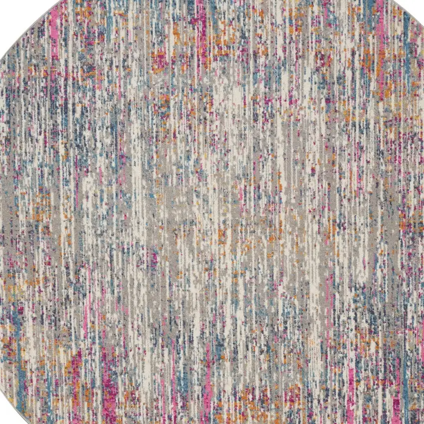 5' Ivory And Blue Abstract Round Rug Photo 6