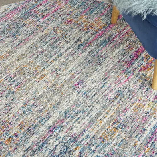 5' Ivory And Blue Abstract Round Rug Photo 9