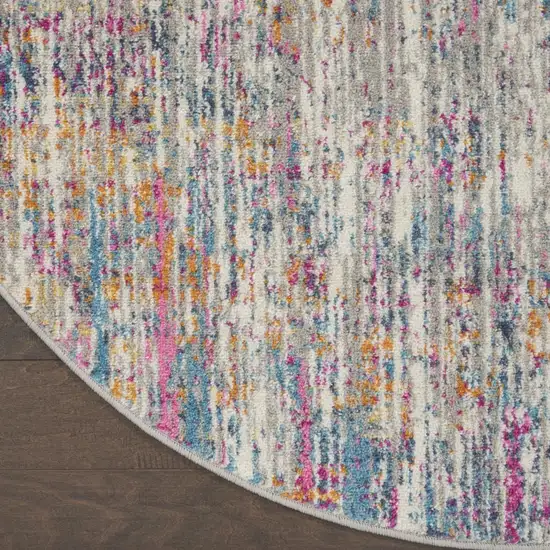 8' Ivory And Blue Abstract Round Rug Photo 9