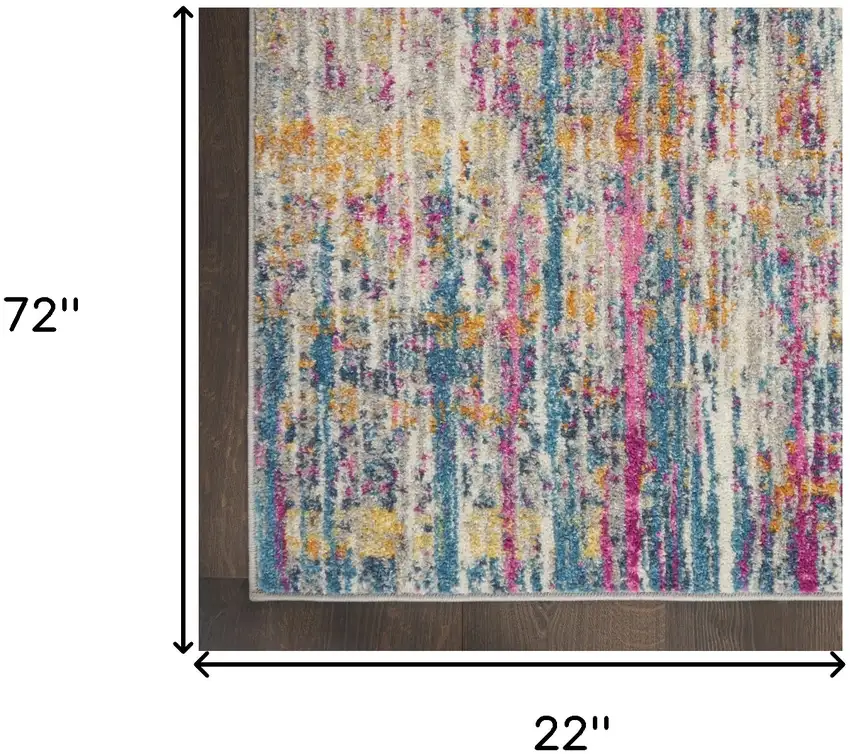 6' Ivory And Blue Abstract Runner Rug Photo 9
