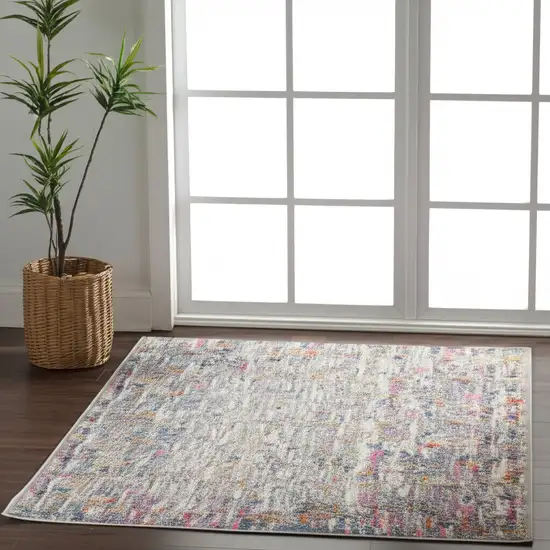 6' Ivory And Blue Abstract Runner Rug Photo 2