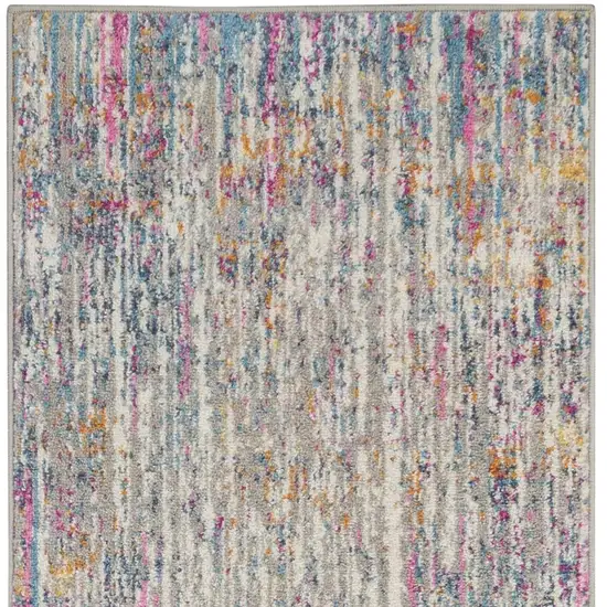 6' Ivory And Blue Abstract Runner Rug Photo 1