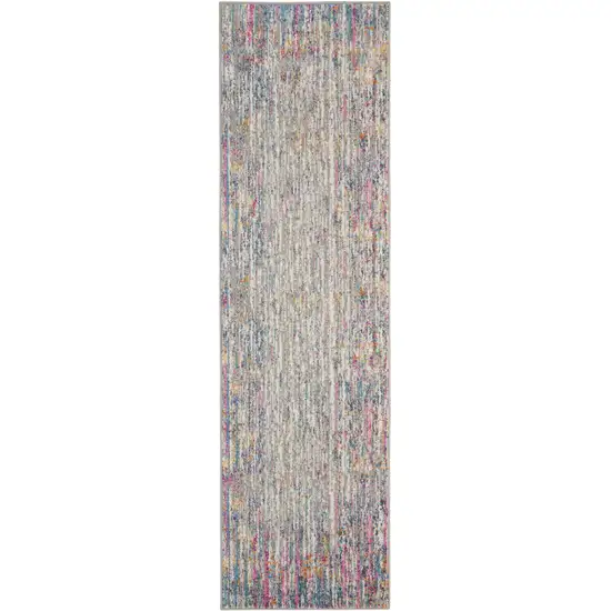6' Ivory And Blue Abstract Runner Rug Photo 9