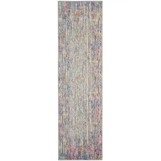 10' Ivory And Blue Abstract Runner Rug Photo 9