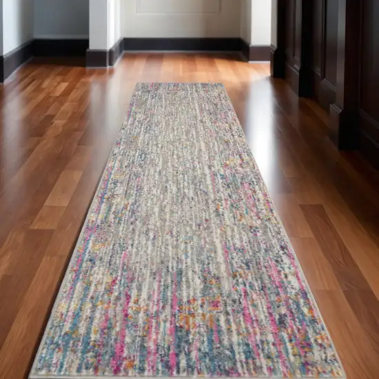 10' Ivory And Blue Abstract Runner Rug Photo 2