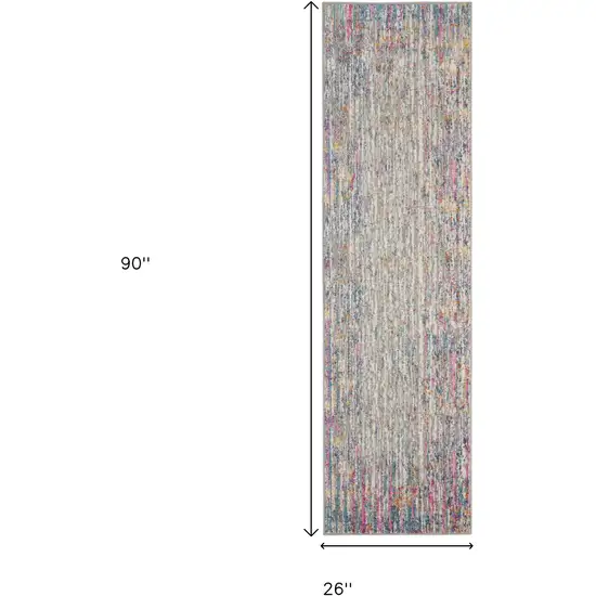 8' Ivory And Blue Abstract Runner Rug Photo 7