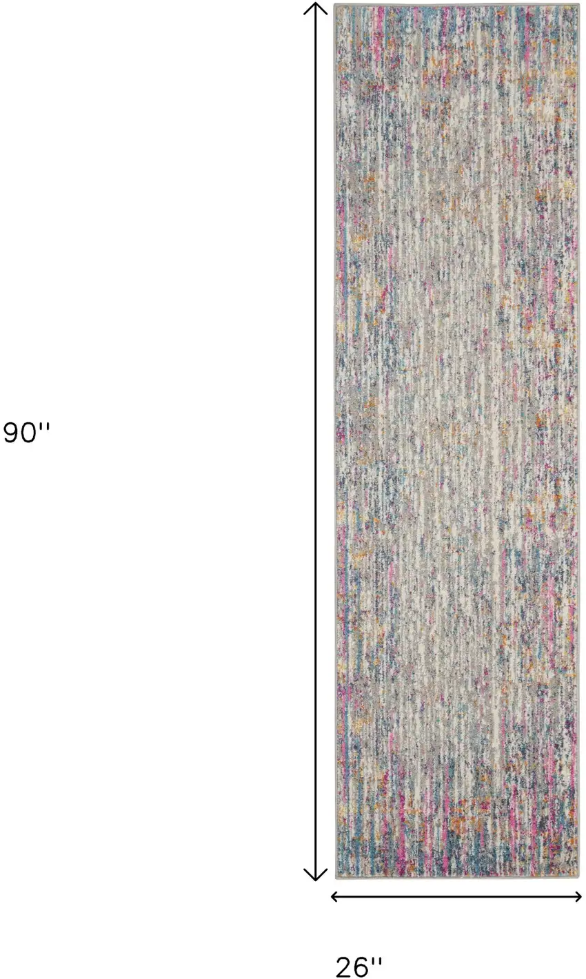 8' Ivory And Blue Abstract Runner Rug Photo 7