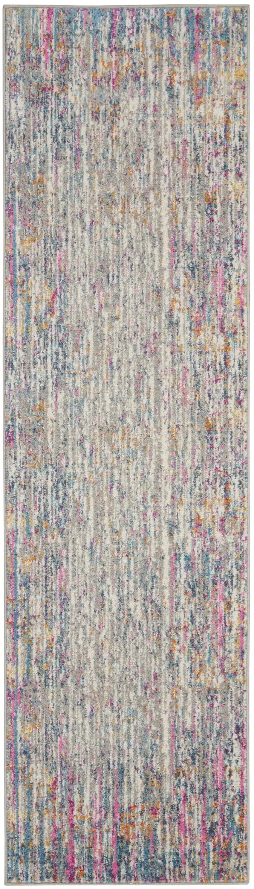 8' Ivory And Blue Abstract Runner Rug Photo 9