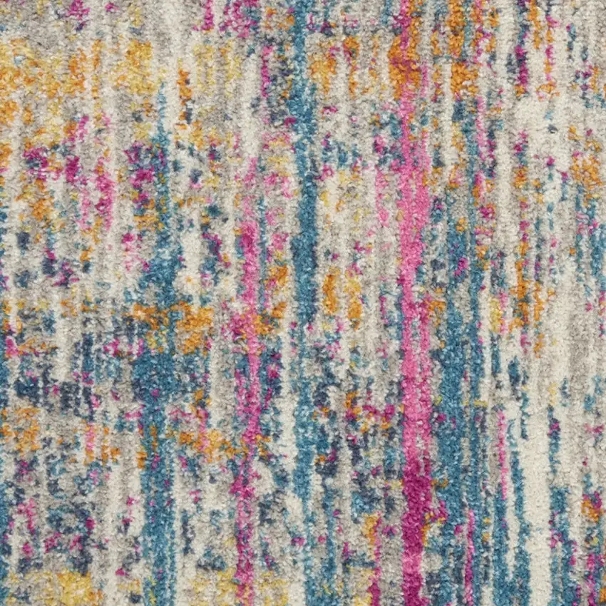 8' Ivory And Blue Abstract Runner Rug Photo 6