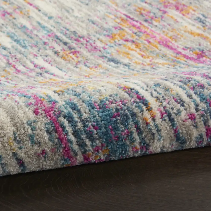 8' Ivory And Blue Abstract Runner Rug Photo 9