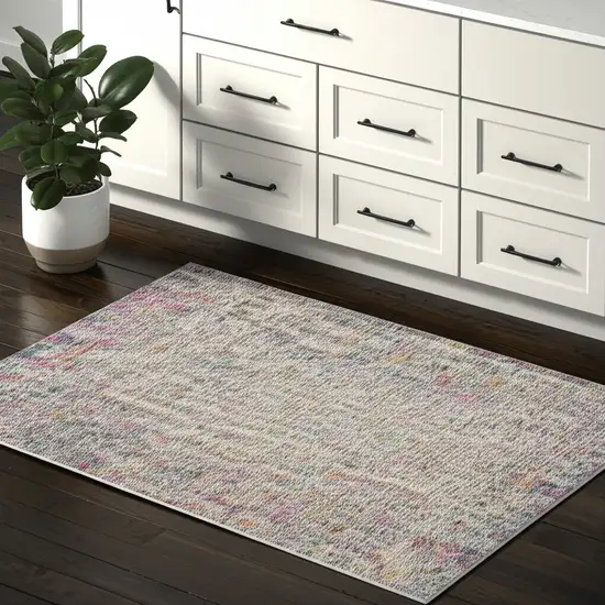 8' Ivory And Blue Abstract Runner Rug Photo 2