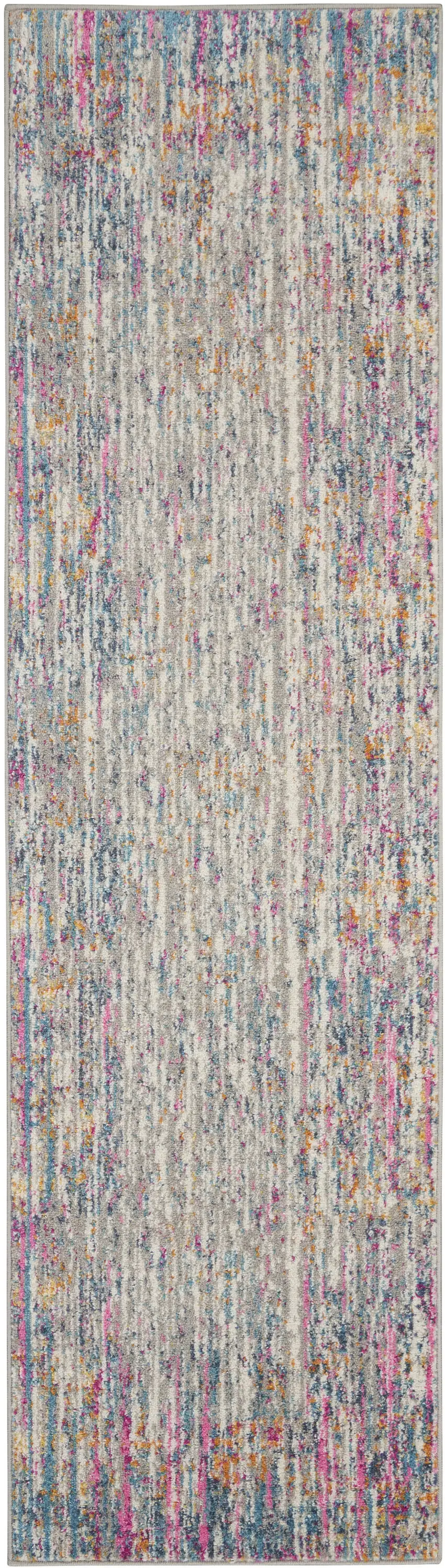 8' Pink And Ivory Abstract Power Loom Runner Rug Photo 8