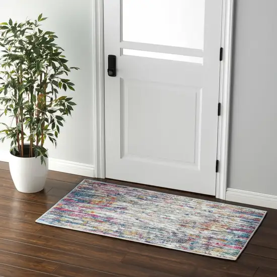 Ivory And Blue Abstract Area Rug Photo 2