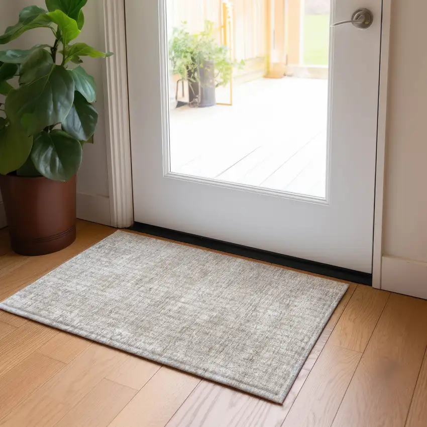 Ivory Abstract Washable Non Skid Indoor Outdoor Area Rug Photo 8