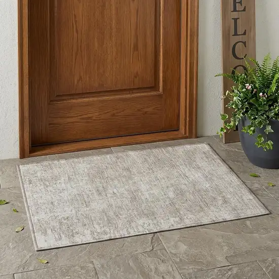 Ivory Abstract Washable Non Skid Indoor Outdoor Area Rug Photo 1