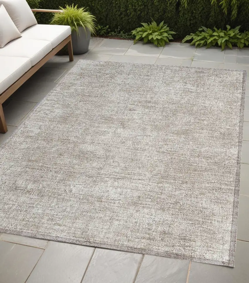 Ivory Abstract Washable Non Skid Indoor Outdoor Area Rug Photo 1