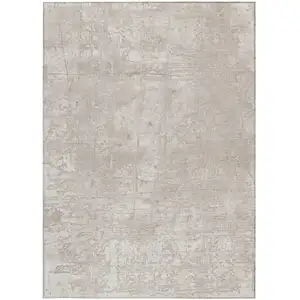 Photo of Ivory Abstract Washable Non Skid Indoor Outdoor Area Rug