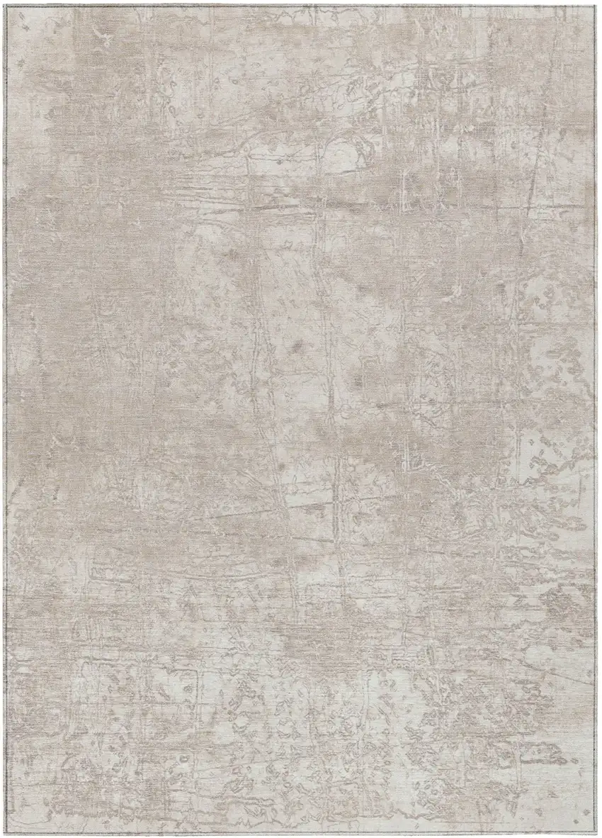 Ivory Abstract Washable Non Skid Indoor Outdoor Area Rug Photo 2