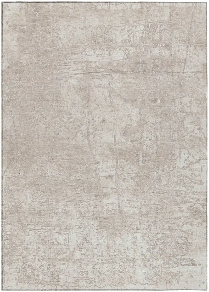 Ivory Abstract Washable Non Skid Indoor Outdoor Area Rug Photo 2