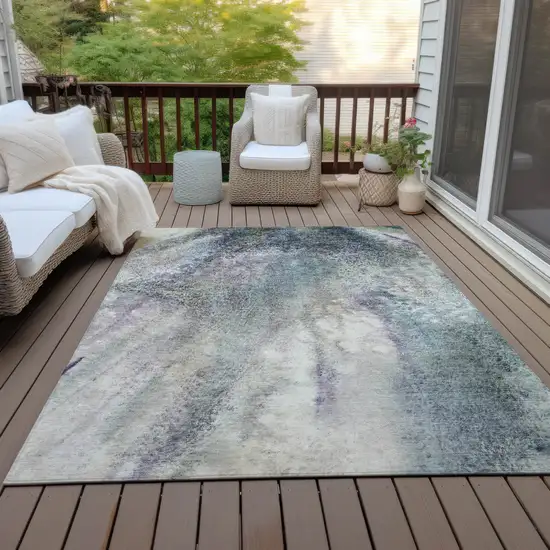 Ivory Abstract Washable Non Skid Indoor Outdoor Area Rug Photo 9
