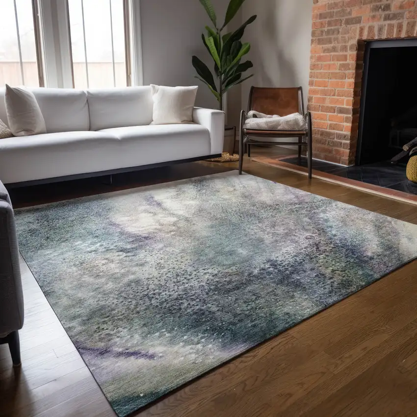 Ivory Abstract Washable Non Skid Indoor Outdoor Area Rug Photo 9
