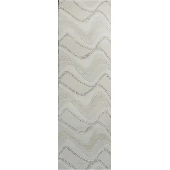 7' Ivory And Gray Wool Abstract Hand Tufted Runner Rug Photo 2