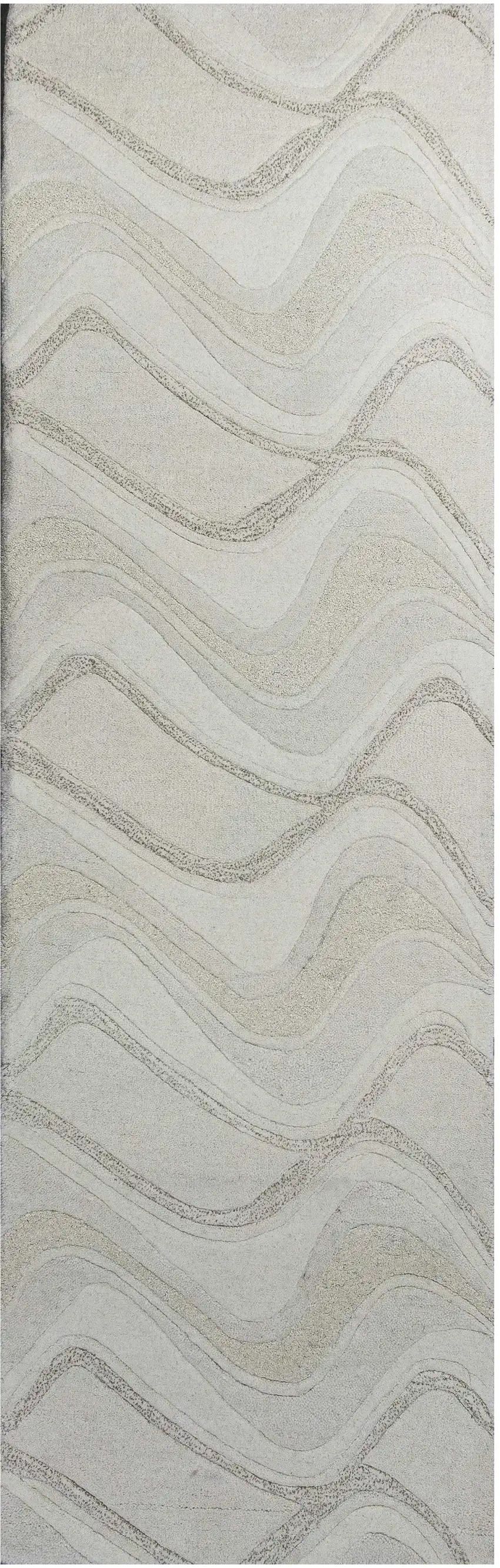 7' Ivory And Gray Wool Abstract Hand Tufted Runner Rug Photo 2