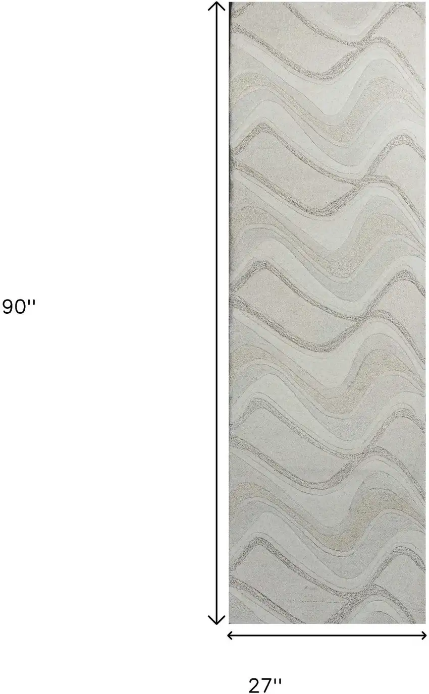 7' Ivory And Gray Wool Abstract Hand Tufted Runner Rug Photo 3