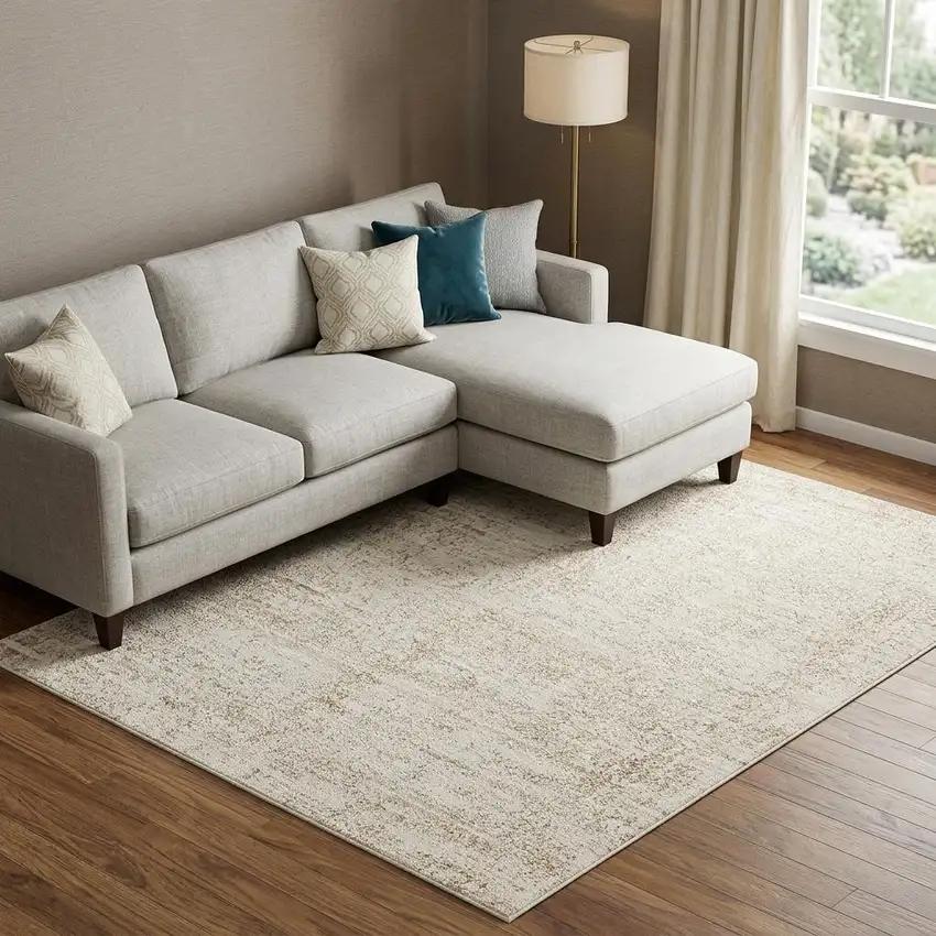 Ivory And Beige Abstract Area Rug Photo 1