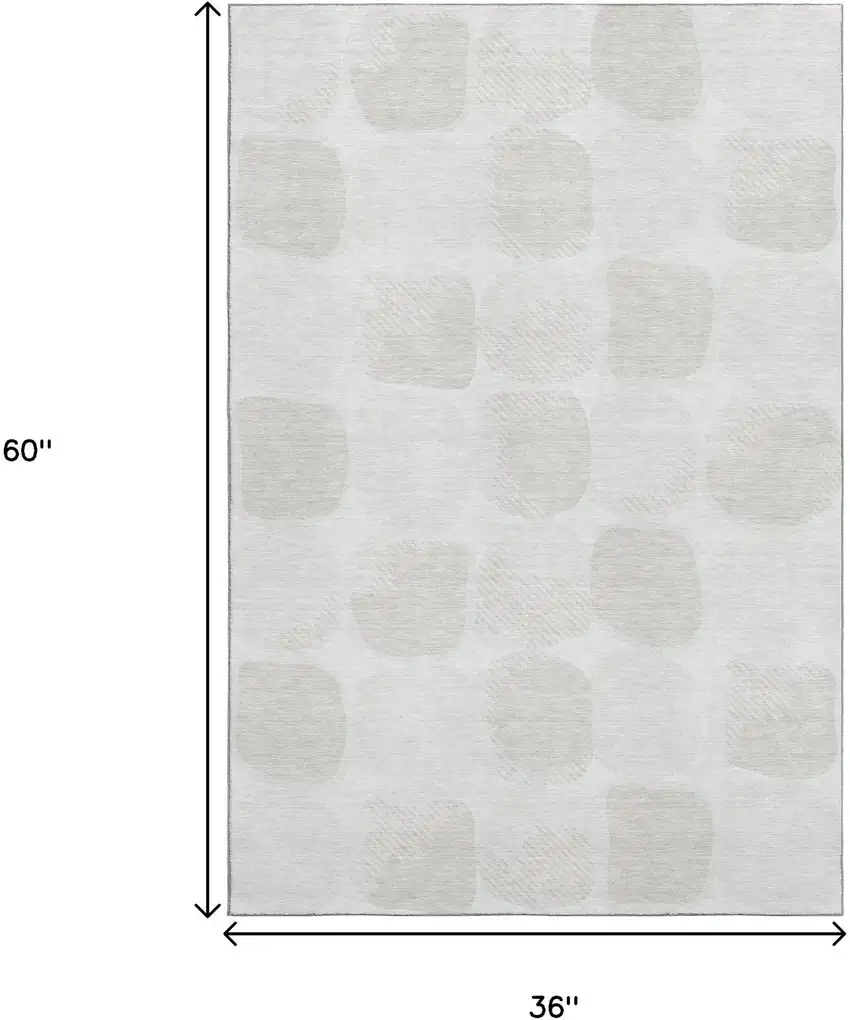 Ivory And Beige Abstract Geometric Washable Area Rug With UV Protection Photo 3