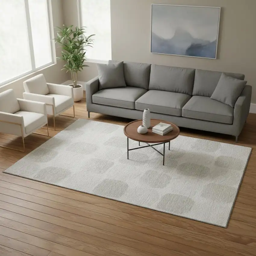 Ivory And Beige Abstract Geometric Washable Area Rug With UV Protection Photo 2