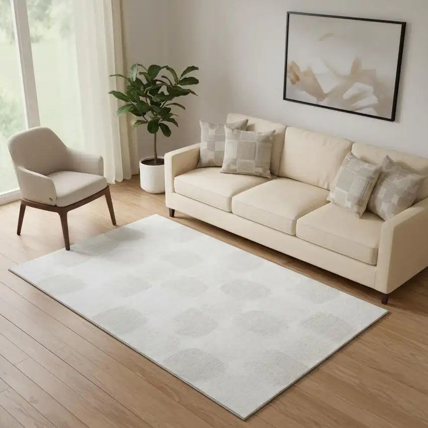 Ivory And Beige Abstract Geometric Washable Area Rug With UV Protection Photo 1