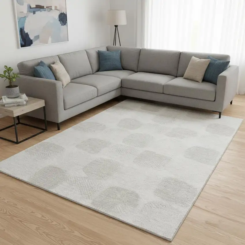 Ivory And Beige Abstract Geometric Washable Area Rug With UV Protection Photo 2